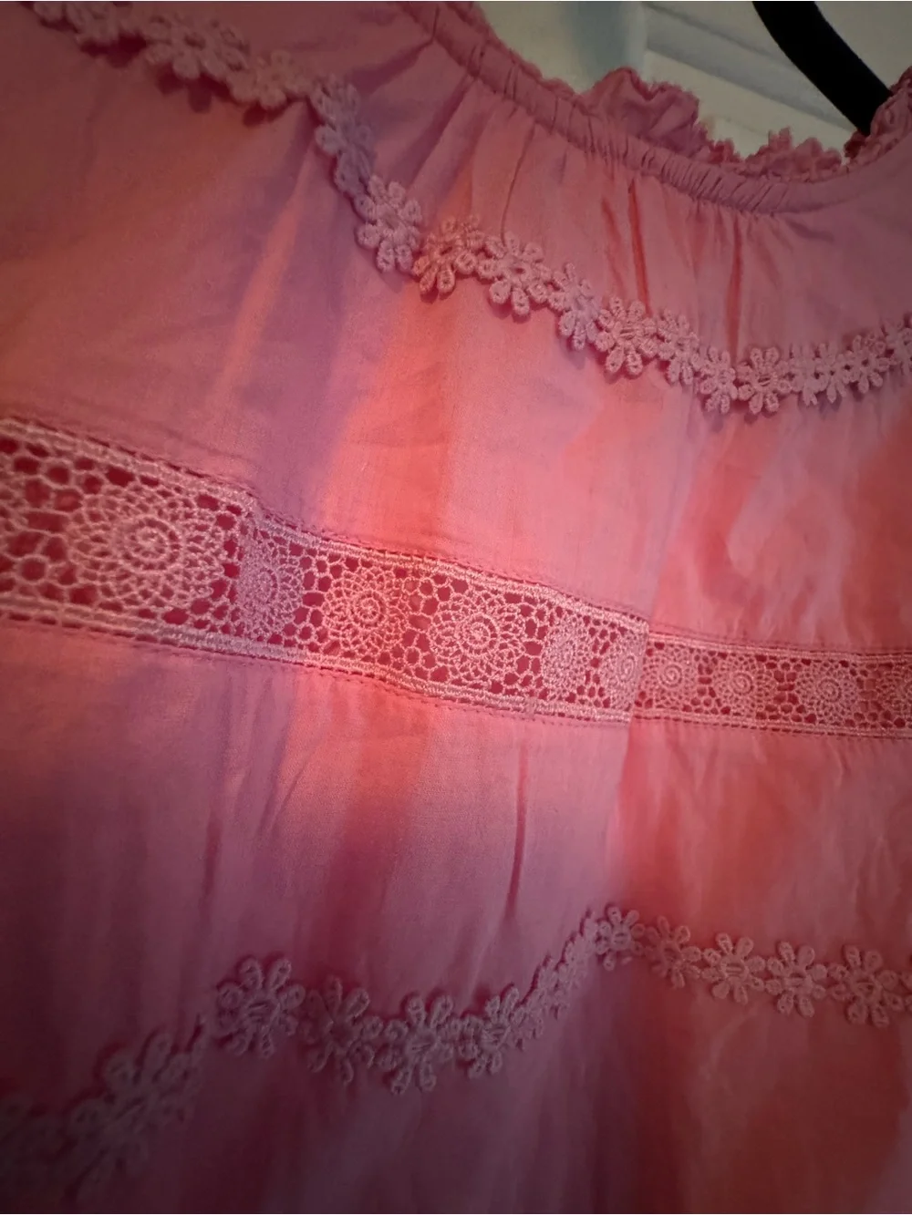 J. Crew Pink Lace-Trim Puff Sleeve Blouse